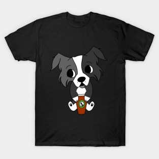 Border Collie herding puppy drinking a cup of americano coffee T-Shirt